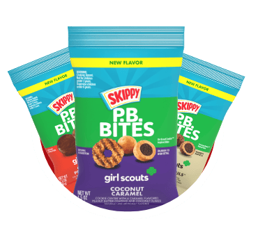 Collage of three Girl Scouts Skippy P.B.Bites