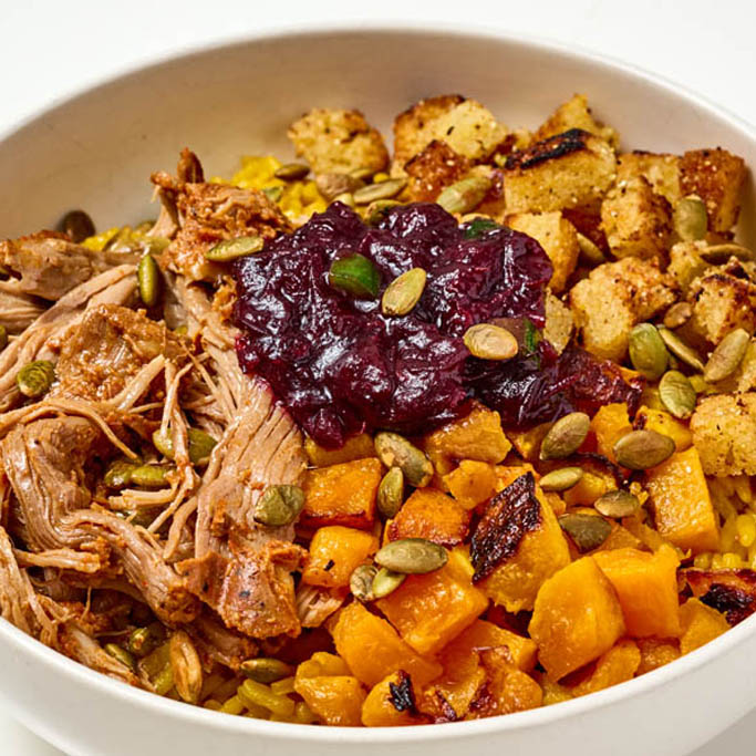 Autumn Turkey Barbacoa Bowl with Yellow Rice